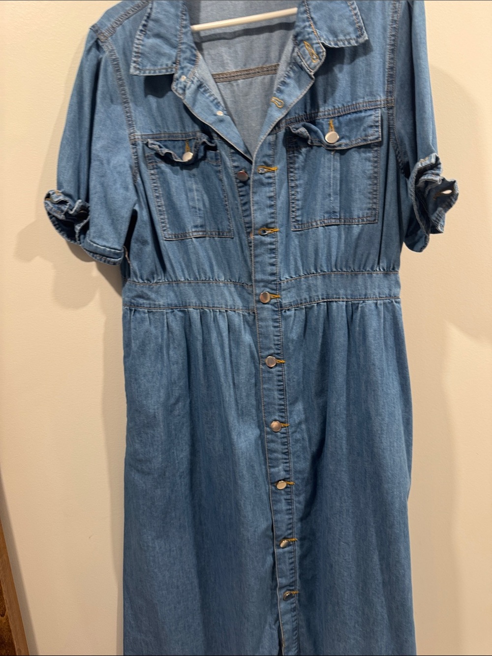 Button-Front Denim Midi Dress - Light Blue